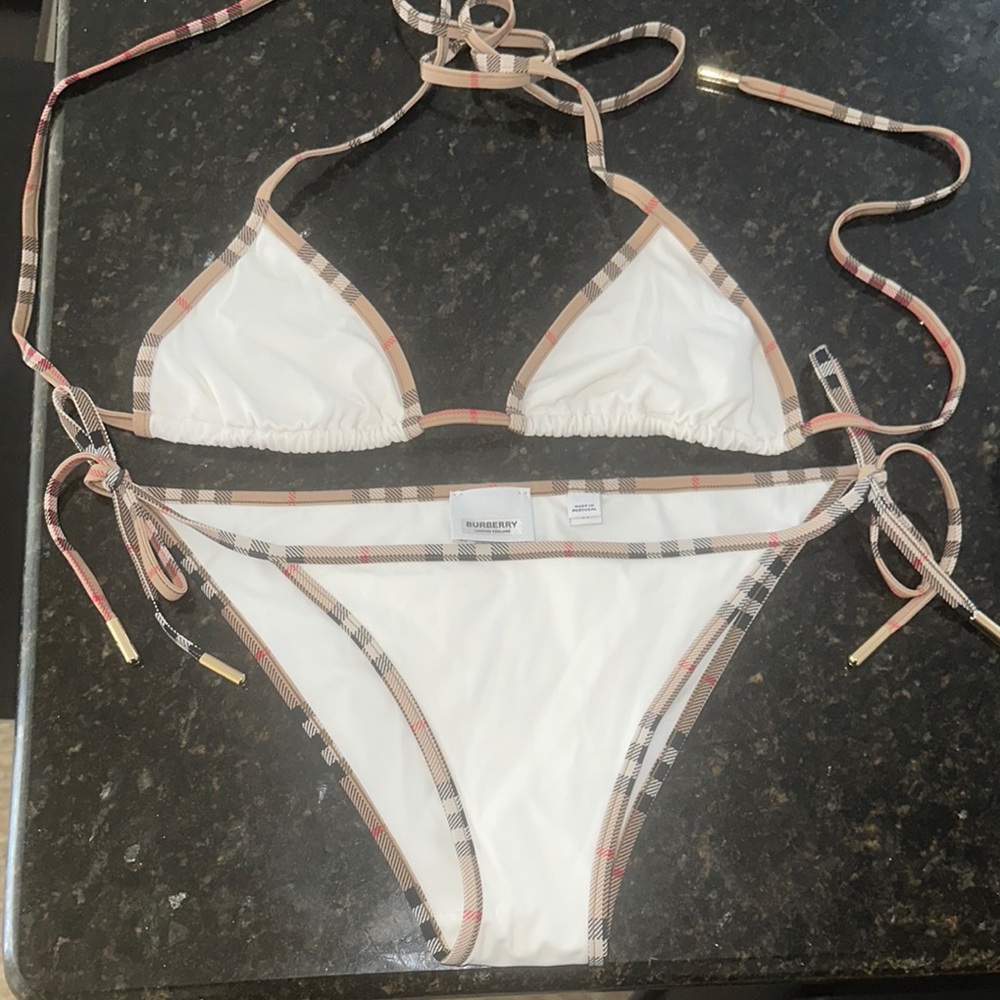 Burberry Cream and Tan Plaid Bikini